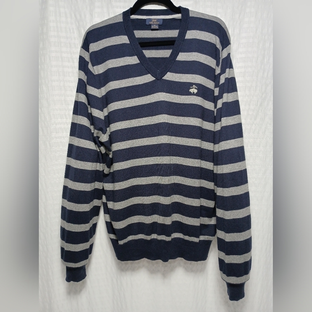 Brooks Brothers Rugby Stripe Cotton/ Cahmere V Neck Men's Sweater. Size XL